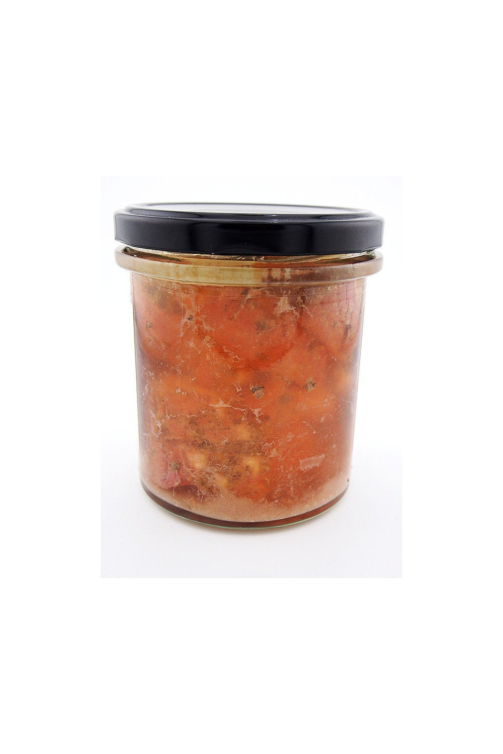 Słoik o pojemności 350ml ukazująca soczyste mięso z sarny w sosie własnym. Produkt dostępny w sklepie Leśne Smaki.