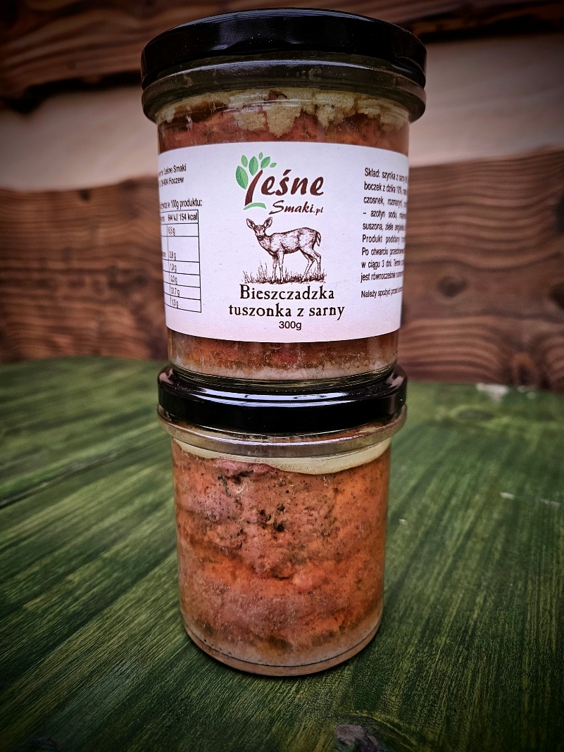 Słoik z bieszczadzką tuszonką z sarny, gotowe danie premium z dziczyzny